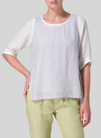 Soft White Warm Gray Linen Layered Top Set