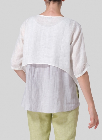 Soft White Warm Gray Linen Layered Top Set