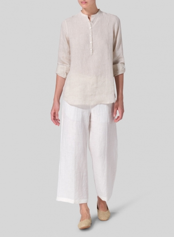 Oat Linen Mandarin Collar Shirt