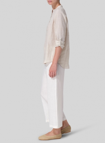 Oat Linen Mandarin Collar Shirt