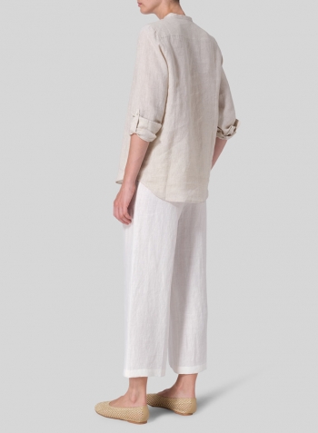 Oat Linen Mandarin Collar Shirt