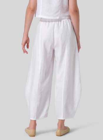 White Linen Embroidered Flared Leg Pants Set