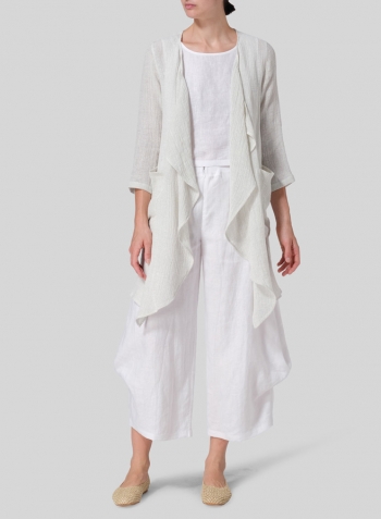 Linen Gauze Waterfall-Front Jacket Set