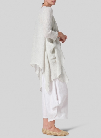 Graze Gray White Linen Gauze Waterfall-Front Jacket