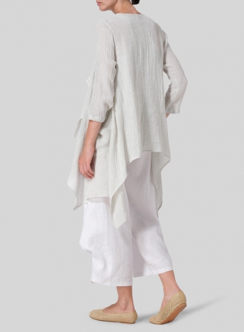 Graze Gray White Linen Gauze Waterfall-Front Jacket