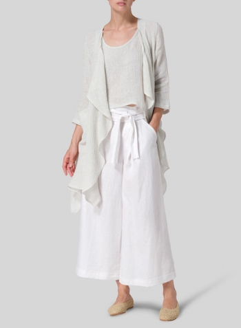 Linen Gauze Waterfall-Front Jacket Set