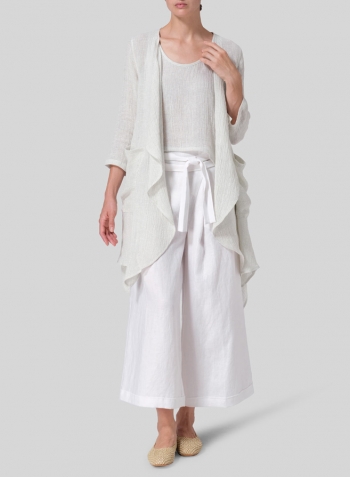 Linen Gauze Waterfall-Front Jacket Set