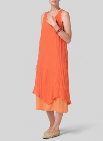 Orange Linen Double Layered Long Dress