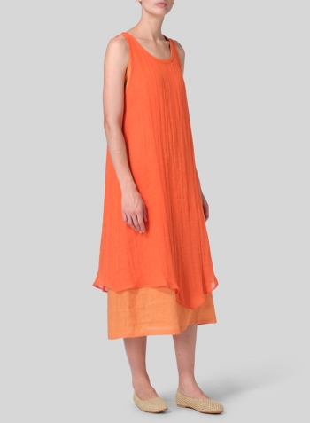 Orange Linen Double Layered Long Dress