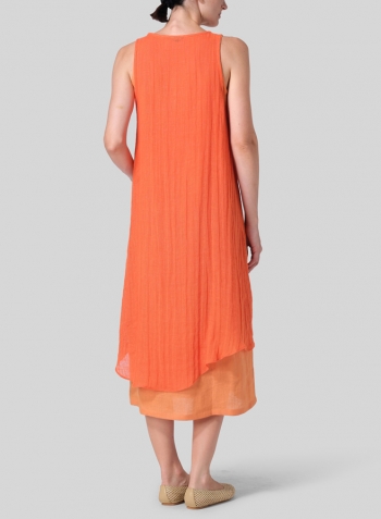 Orange Linen Double Layered Long Dress