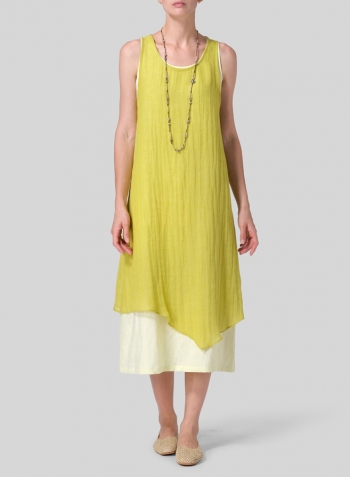 Yellow Linen Double Layered Long Dress