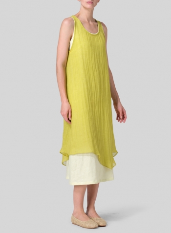 Yellow Linen Double Layered Long Dress