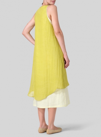 Yellow Linen Double Layered Long Dress
