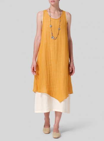 Pale Orange Linen Double Layered Long Dress