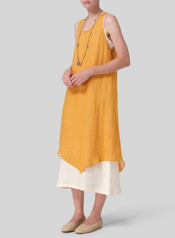 Pale Orange Linen Double Layered Long Dress