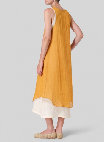 Pale Orange Linen Double Layered Long Dress