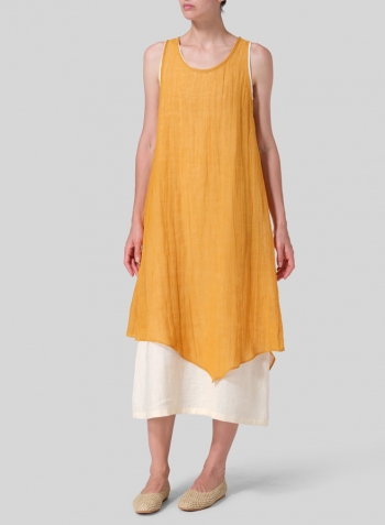 Pale Orange Yellow Linen Double Layered Long Dress