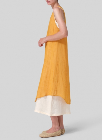 Pale Orange Yellow Linen Double Layered Long Dress