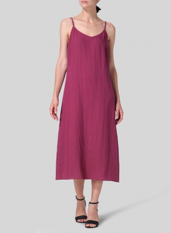 Red Violet Linen Slim Fit Spaghetti Strap Dress