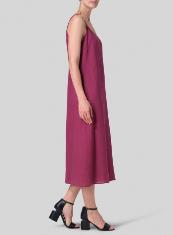 Red Violet Linen Slim Fit Spaghetti Strap Dress