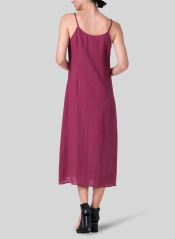 Red Violet Linen Slim Fit Spaghetti Strap Dress