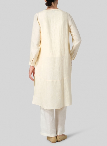 Soft White Linen V-neck Long Blouse Set