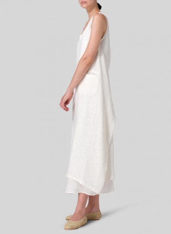 Cream White Lightweight Linen Sleeveless Long Dress