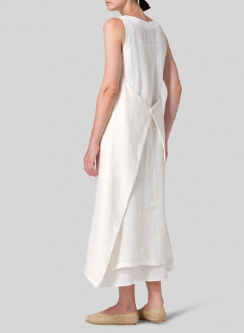 Cream White Lightweight Linen Sleeveless Long Dress