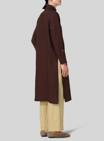 Brown Linen High Stand Collar Long Shirt