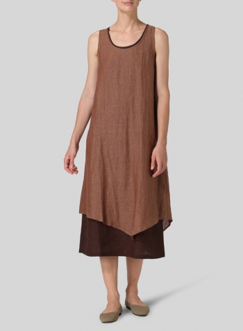 Brown Linen Double Layered Long Dress