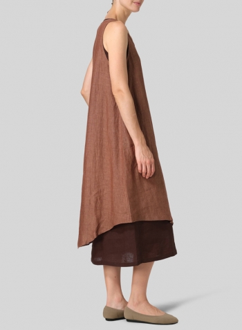 Brown Linen Double Layered Long Dress