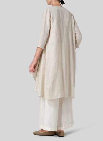 Oat Linen Long Waterfall-Front Jacket Set