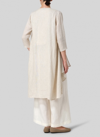 Oat Linen Long Waterfall-Front Jacket Set