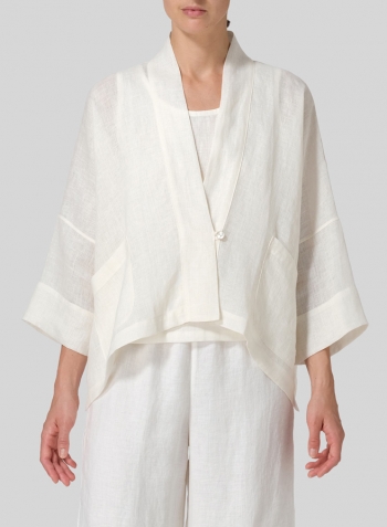 Cream White Linen Oversized Kimono Jacket