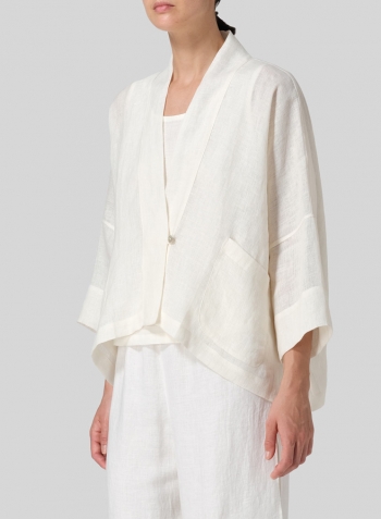 Cream White Linen Oversized Kimono Jacket