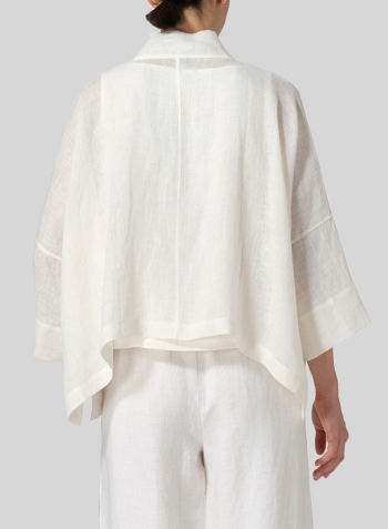 Cream White Linen Oversized Kimono Jacket