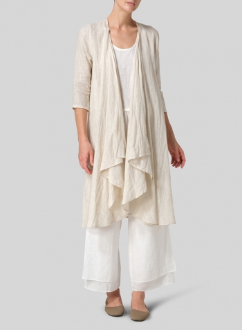 Linen Long Waterfall-Front Jacket