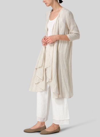 Linen Long Waterfall-Front Jacket