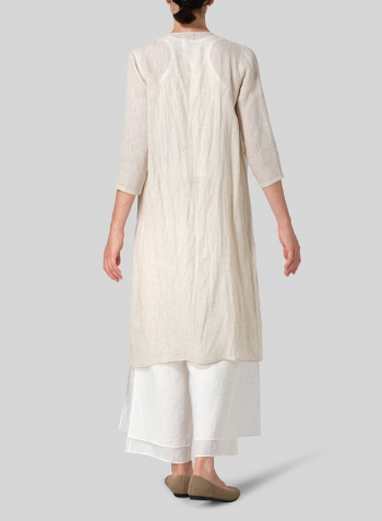 Linen Long Waterfall-Front Jacket