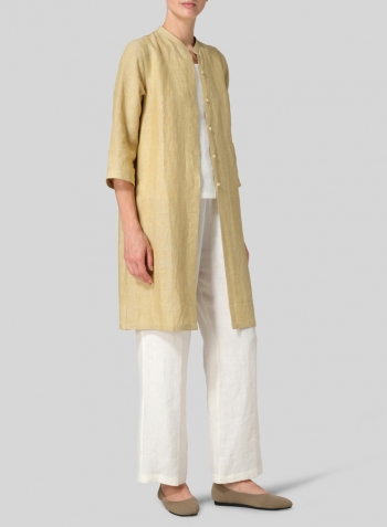 Flaxen Linen Mandarin Collar Simple Long Blouse