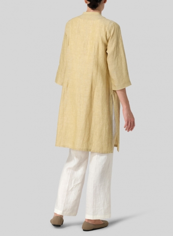 Flaxen Linen Mandarin Collar Simple Long Blouse