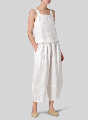 Off White Linen Lantern Ankle Pants Set