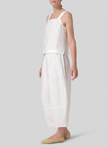 Off White Linen Lantern Ankle Pants Set