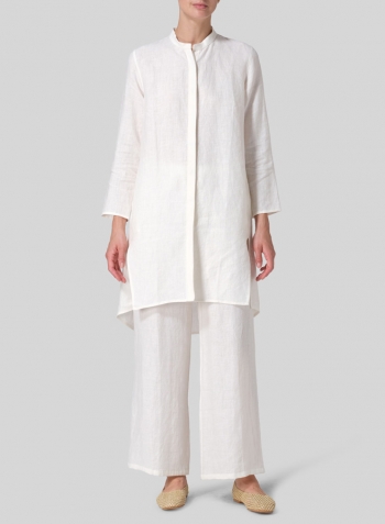 Linen Shirt Dress with Mandarin Collar Set