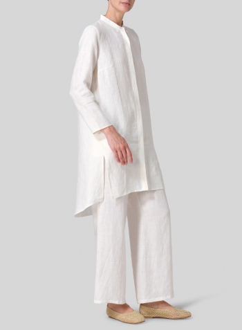 Linen Shirt Dress with Mandarin Collar Set