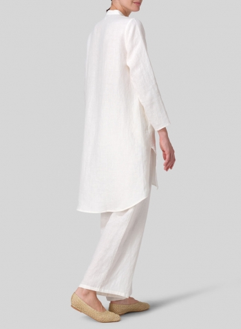 Linen Shirt Dress with Mandarin Collar Set
