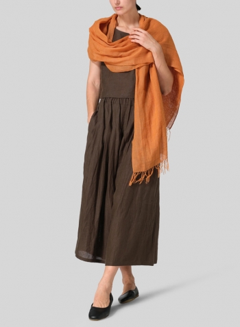 Dark Olive Brown Linen Pleated Culottes Set
