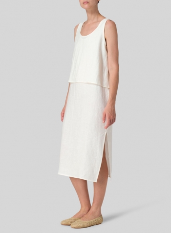 Soft White Linen Shift Dress Vest Suit