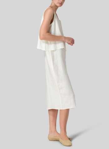 Soft White Linen Shift Dress Vest Suit