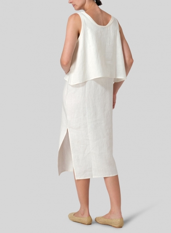 Soft White Linen Shift Dress Vest Suit